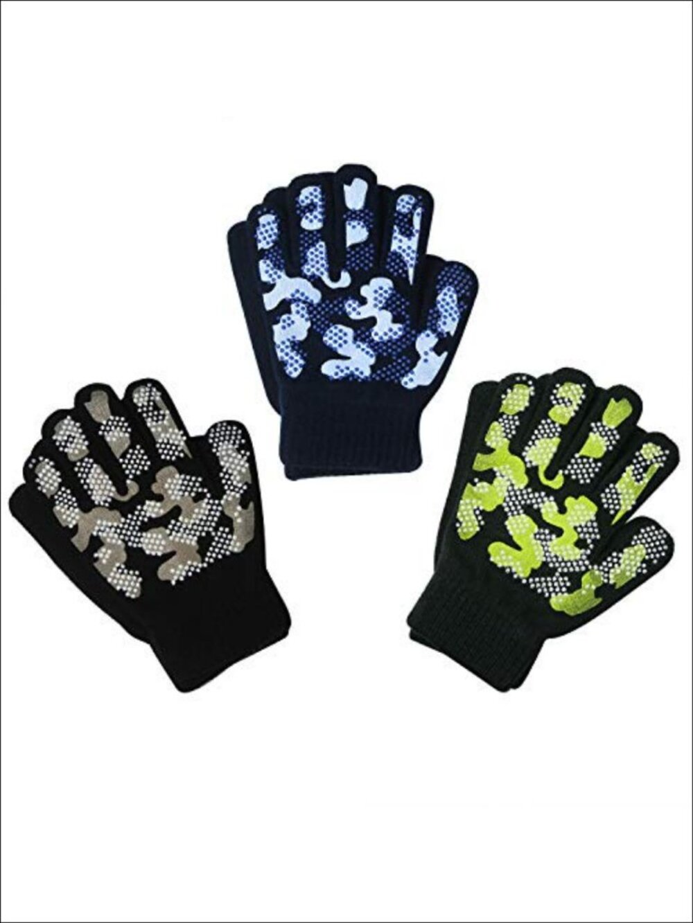 Kids Winter Gloves 3 Pair Knit Warm Stretch Gripper Magic Mittens for Boys Girls